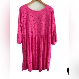 Valentina Naldi Pink Cotton Eyelet Dress Size Large